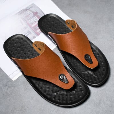 YRZL-Pantoufles d’été pour hommes, tongs de plage, sandales marron, chaussures confortables, coordonnantes